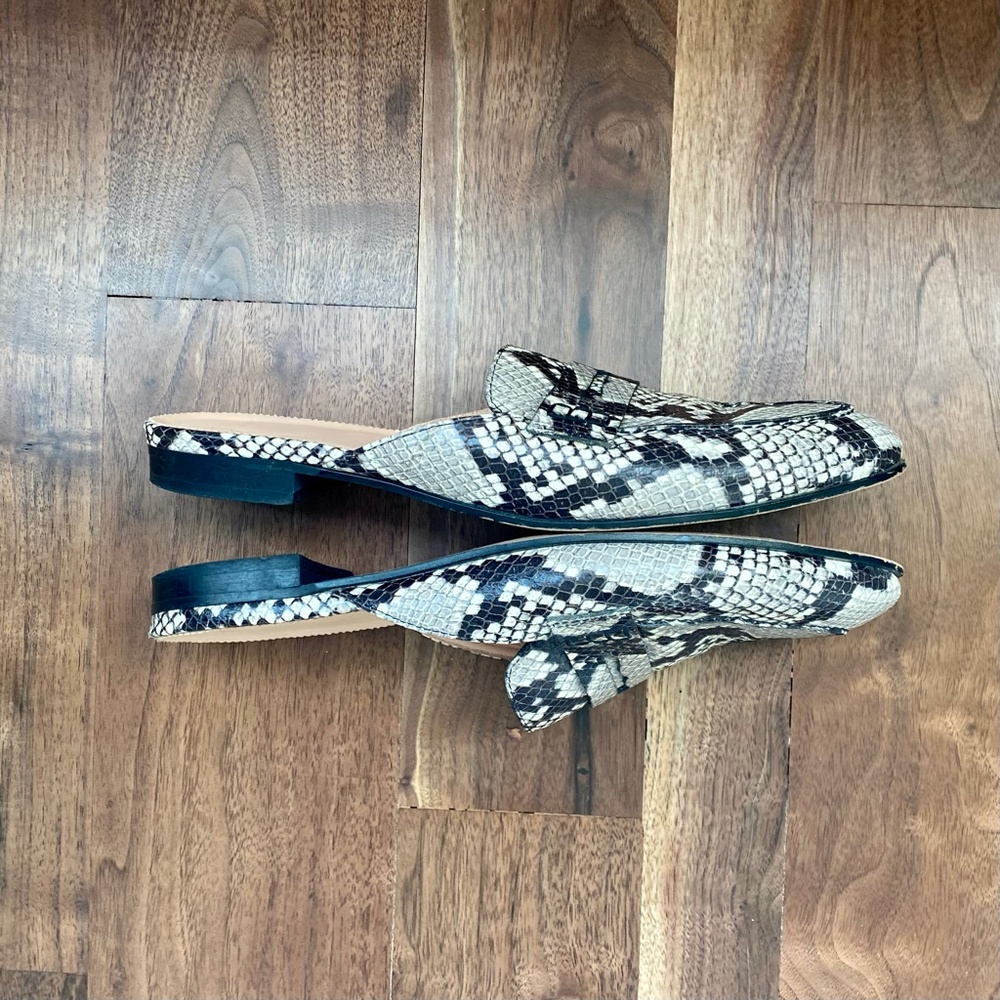 J. Crew Snakeskin-Pattern Leather Backless Mules in Gray & Black - Picture 3 of 5